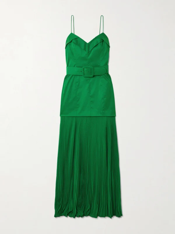 Rebecca Vallance Bailey Belted Pleated Crepe Maxi Dress