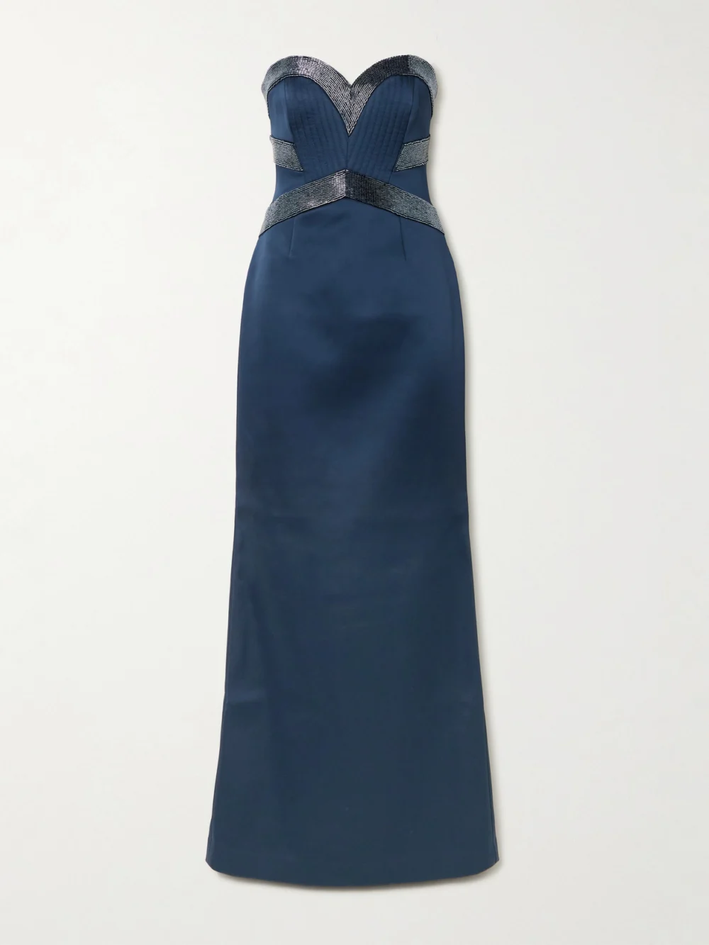 Rebecca Vallance Elivera Strapless Bead-embellished Satin Gown in navy