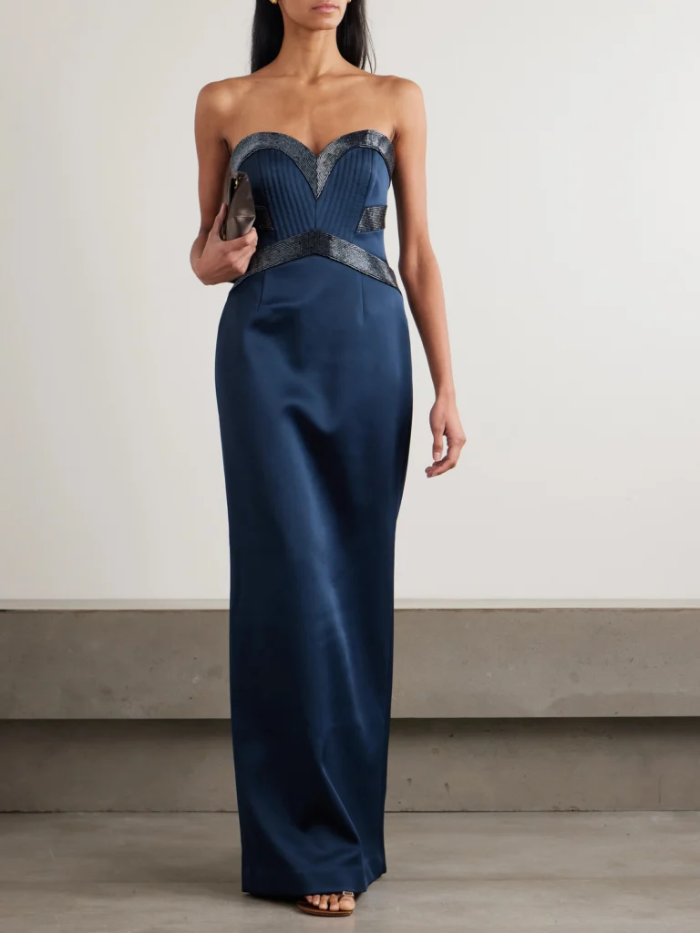 Rebecca Vallance Elivera Strapless Bead-embellished Satin Gown