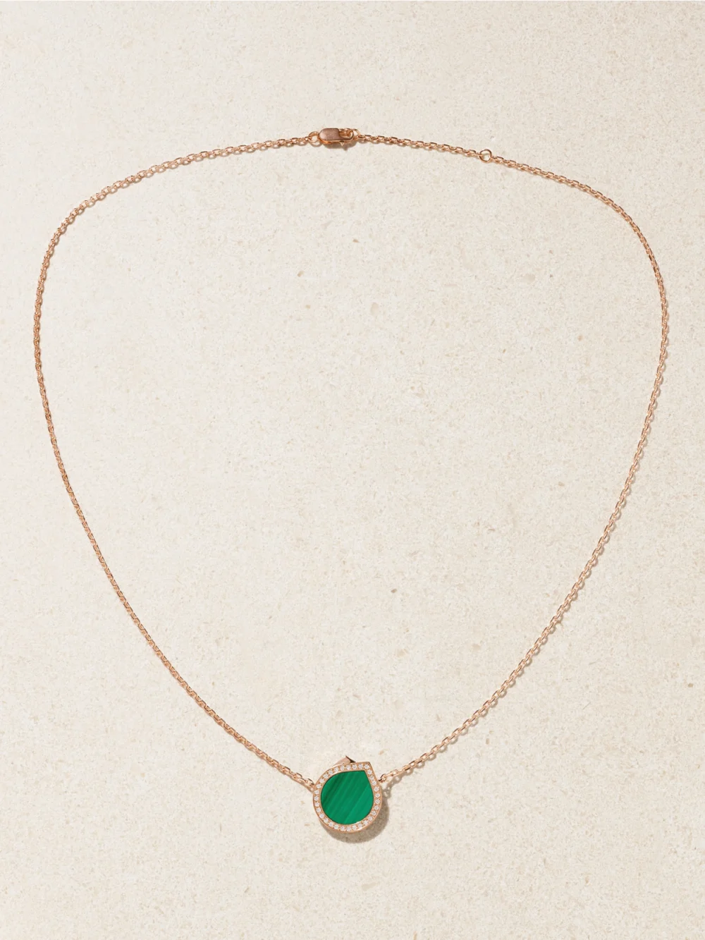 Close-up detail of the Repossi Antifer 18-karat Rose Gold, Malachite and Diamond Necklace