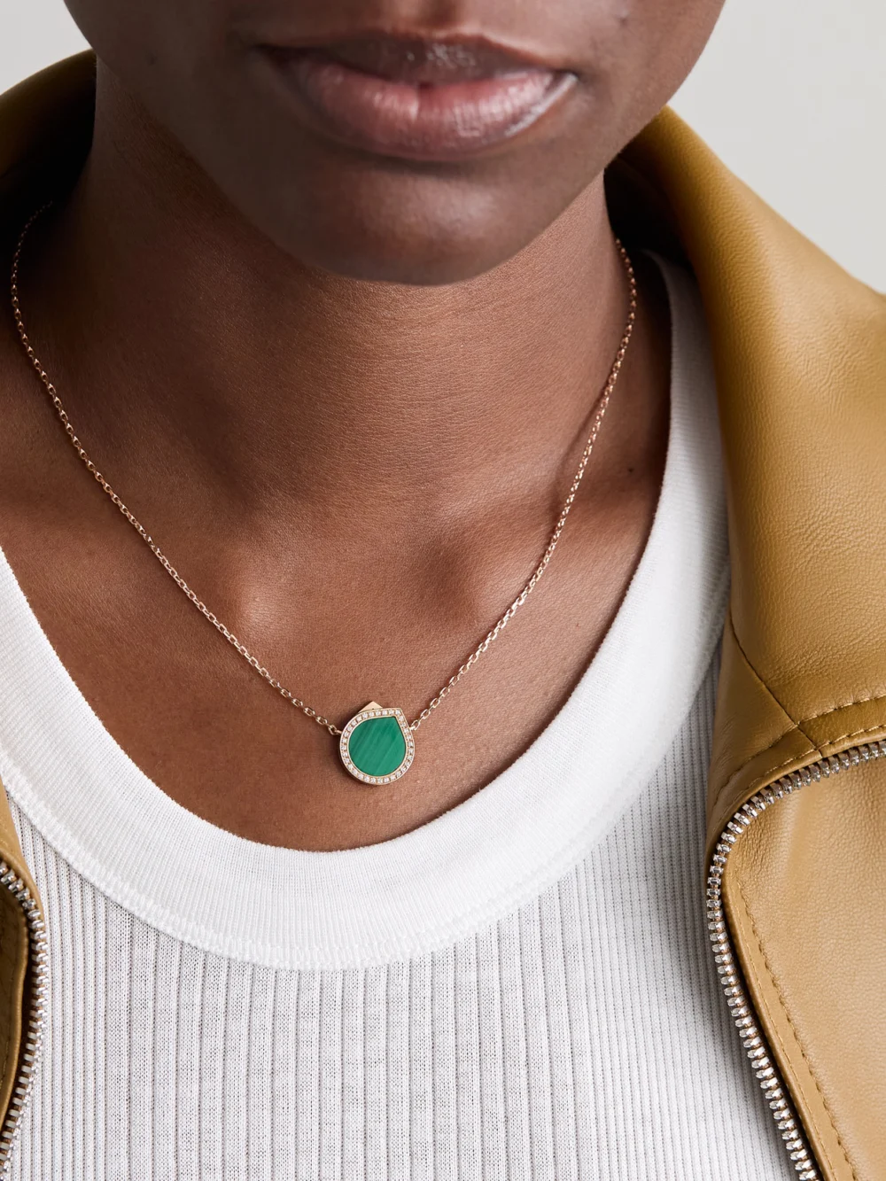 Repossi Antifer 18-karat Rose Gold, Malachite and Diamond Necklace, styled view