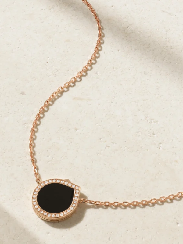 Repossi Antifer 18-karat Rose Gold, Onyx and Diamond Necklace
