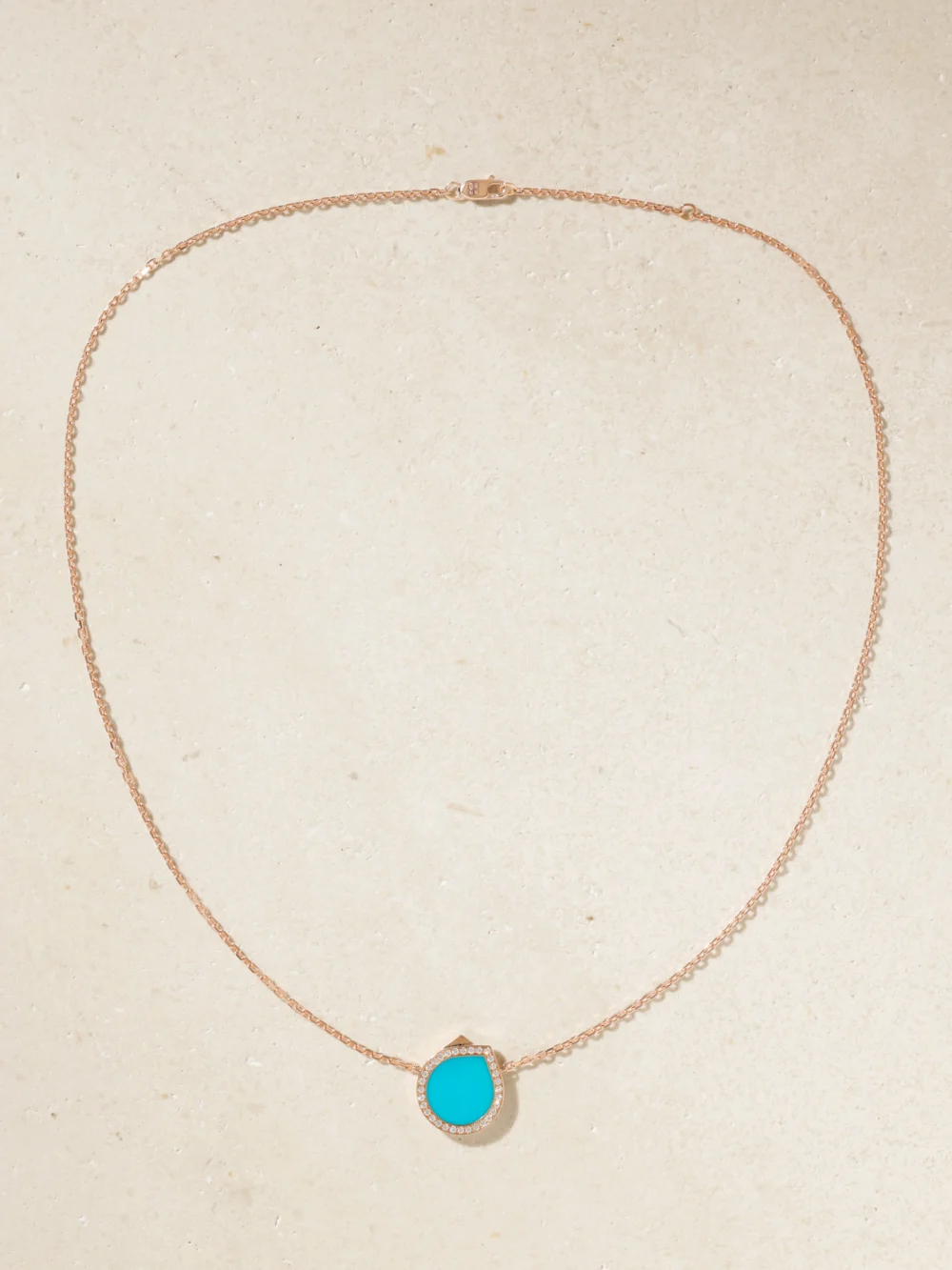 Close-up detail of the Repossi Antifer 18-karat Rose Gold, Turquoise and Diamond Necklace