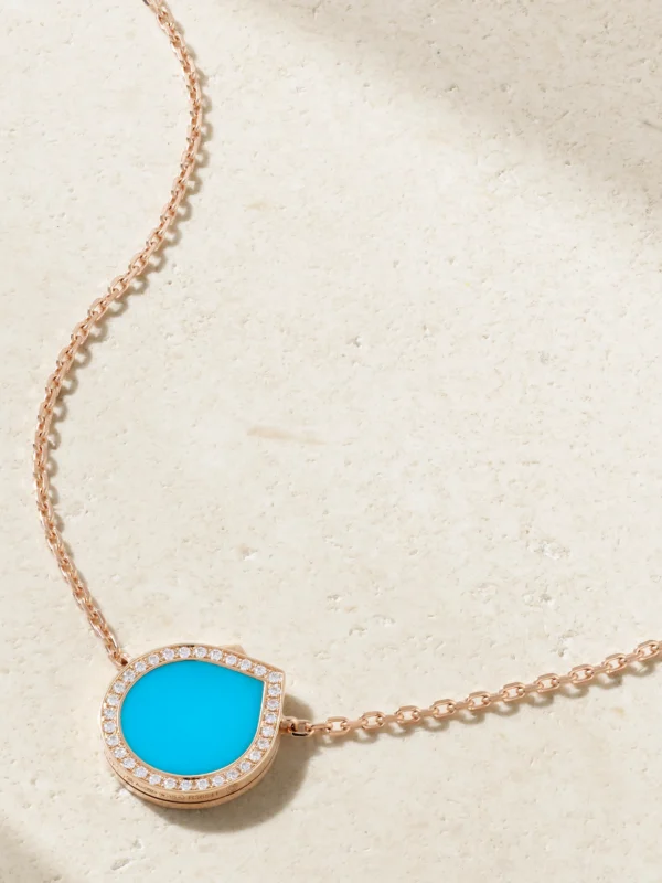 Repossi Antifer 18-karat Rose Gold, Turquoise and Diamond Necklace