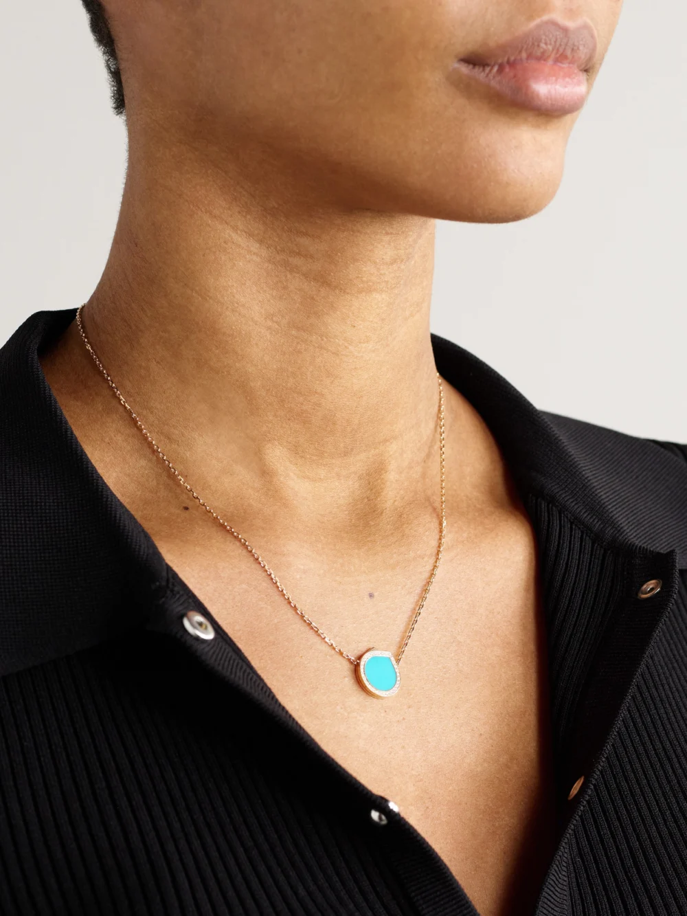Repossi Antifer 18-karat Rose Gold, Turquoise and Diamond Necklace, styled view