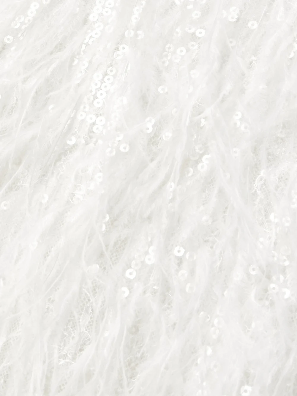 Close-up detail of the Retrofête Odessa Feather-trimmed Sequined Lace Gown