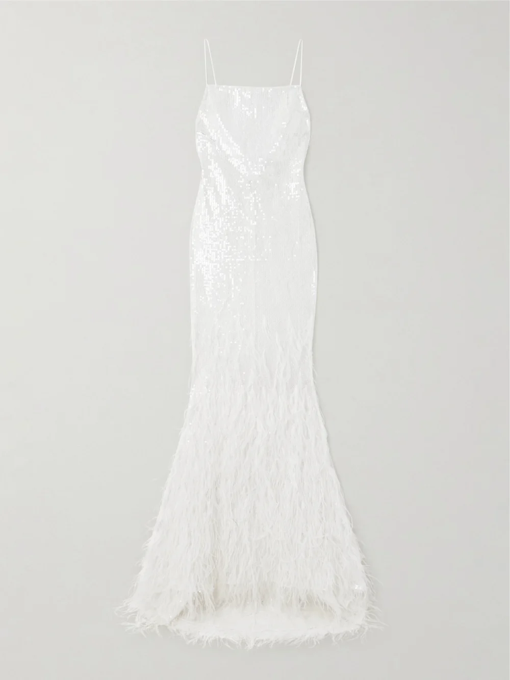 Retrofête Odessa Feather-trimmed Sequined Lace Gown in white