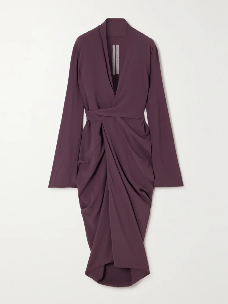 Rick Owens Abito Draped Crepe Wrap Midi Dress