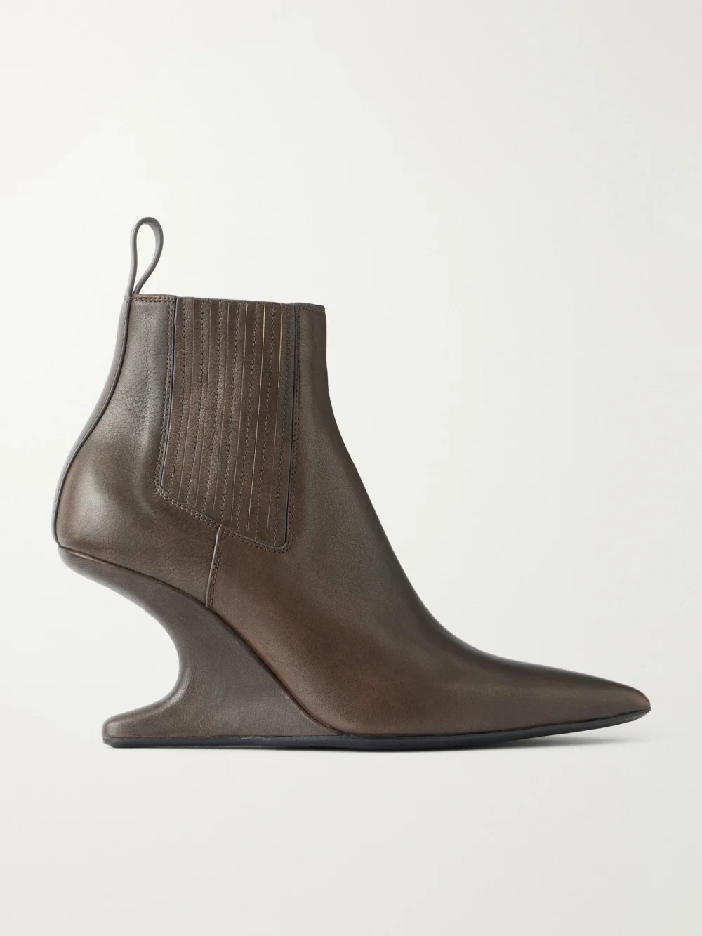 Rick Owens Cantilever 80 Curved Leather Wedge Ankle Boots in dark gray
