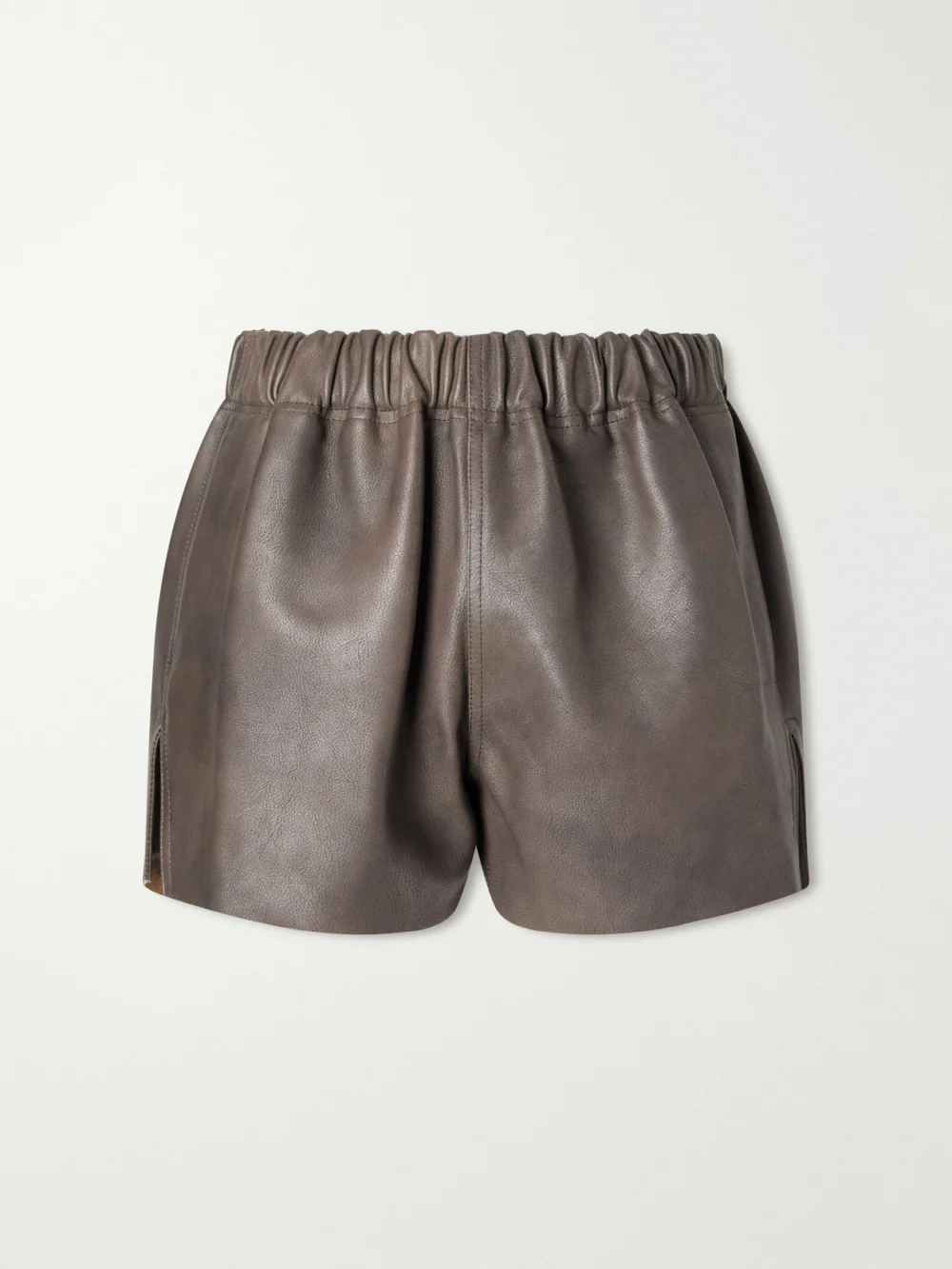 Rick Owens Delave Gathered Textured-leather Shorts in dark gray