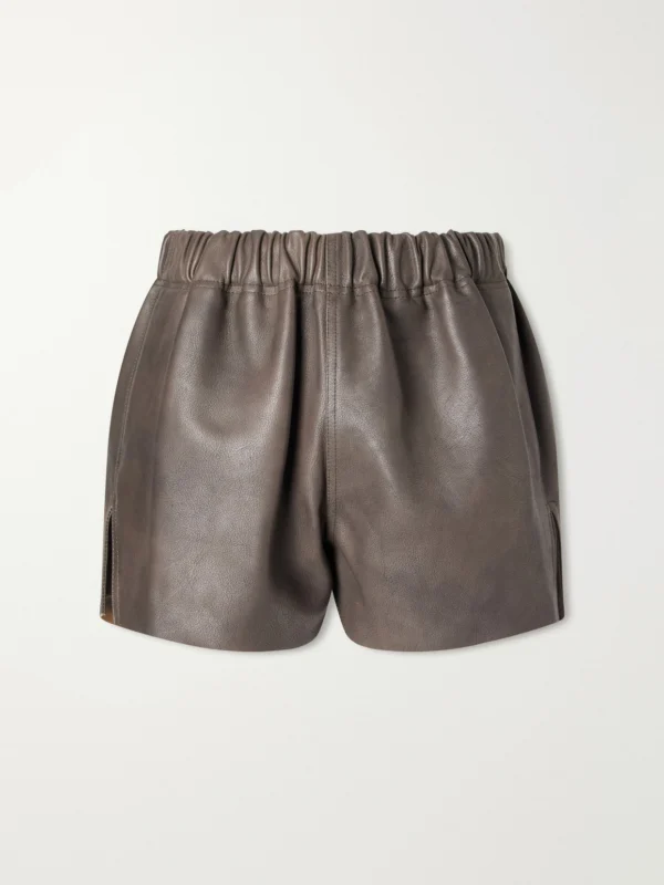 Rick Owens Delave Gathered Textured-leather Shorts