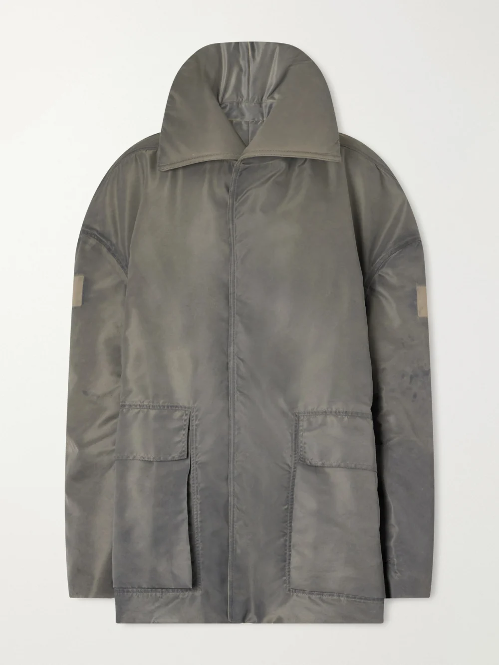 Rick Owens Dracucollar Oversized Distressed Padded Shell Parka in stone