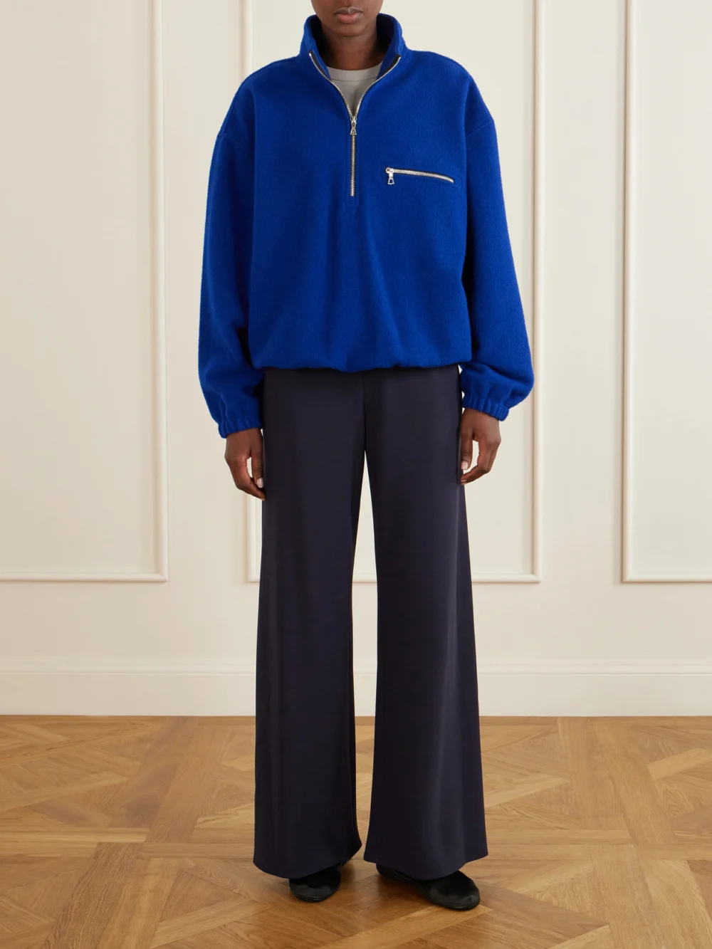 Rier Polar Wool-fleece Half-zip Sweatshirt, worn by a model
