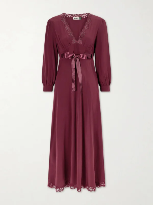 Rixo Adaline Bow-detailed Lace-trimmed Silk Maxi Dress