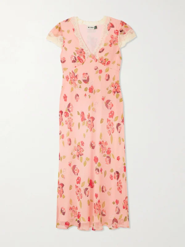 Rixo Clarice Lace-trimmed Appliquéd Floral-print Georgette Midi Dress