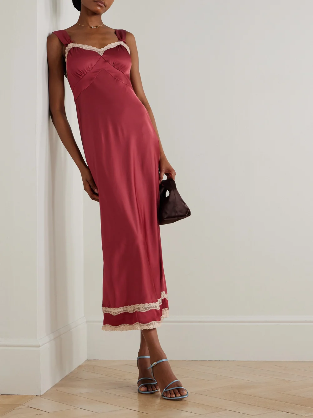 Rixo Lucie Lace-trimmed Crepe De Chine Midi Dress, worn by a model