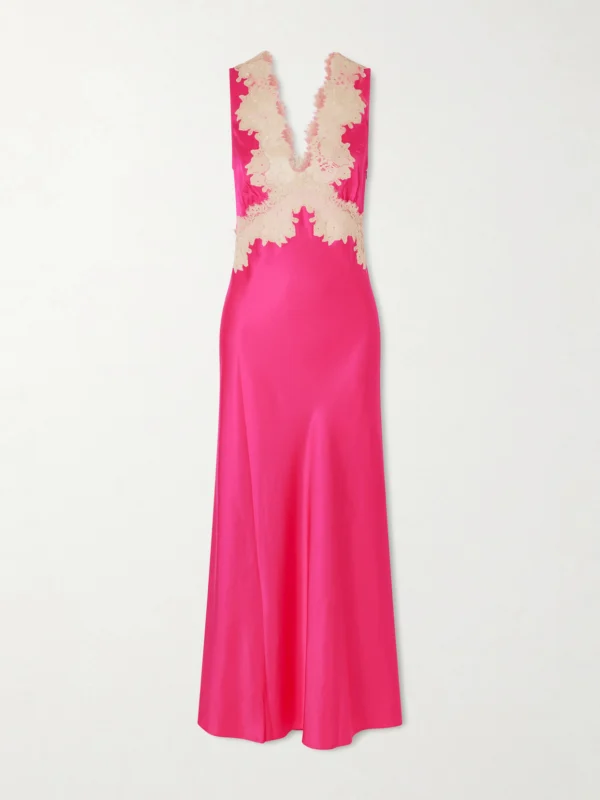Rixo Lysandra Lace-trimmed Satin Midi Dress