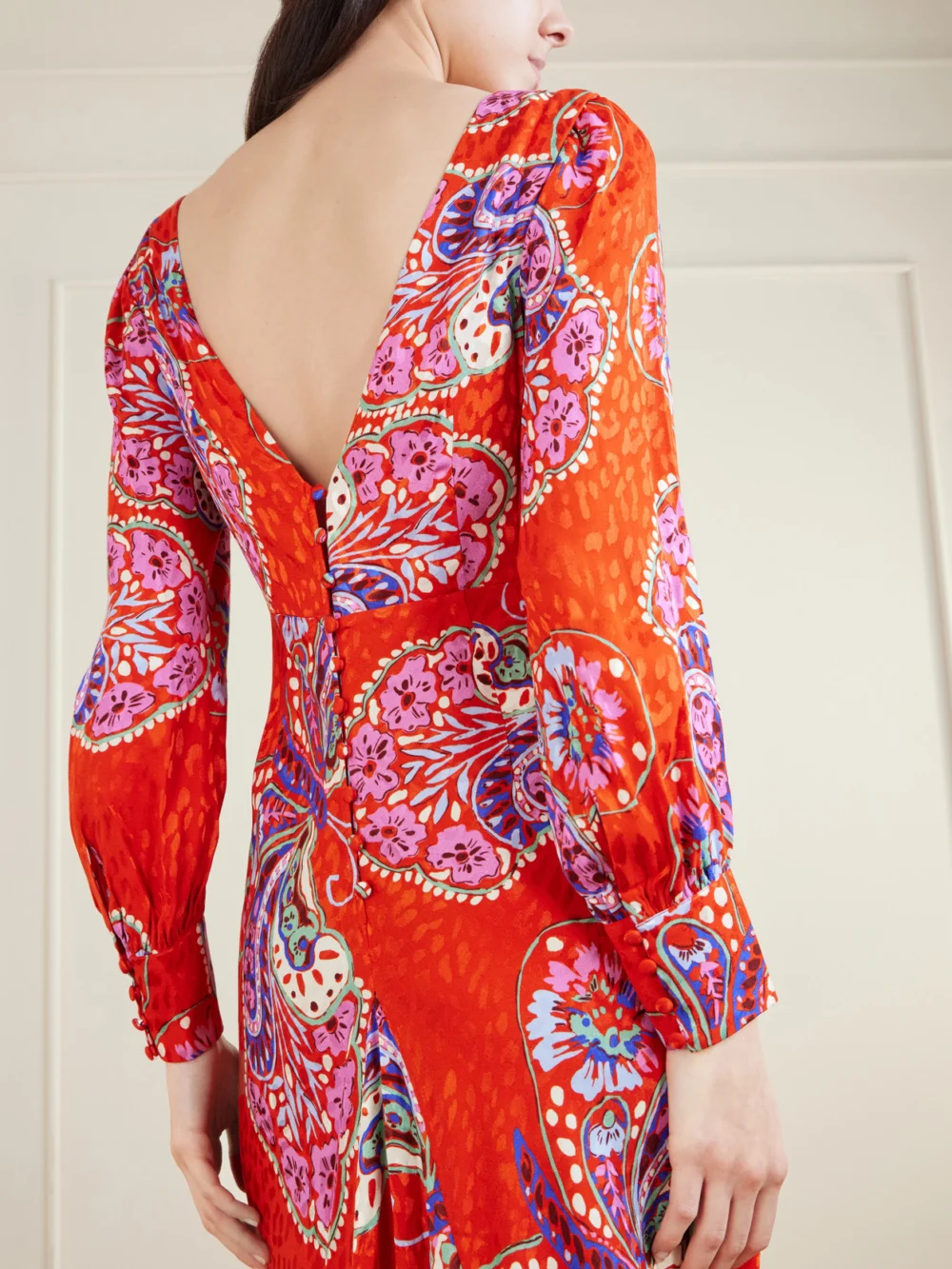 Close-up detail of the Rixo Marni Maxi Dress