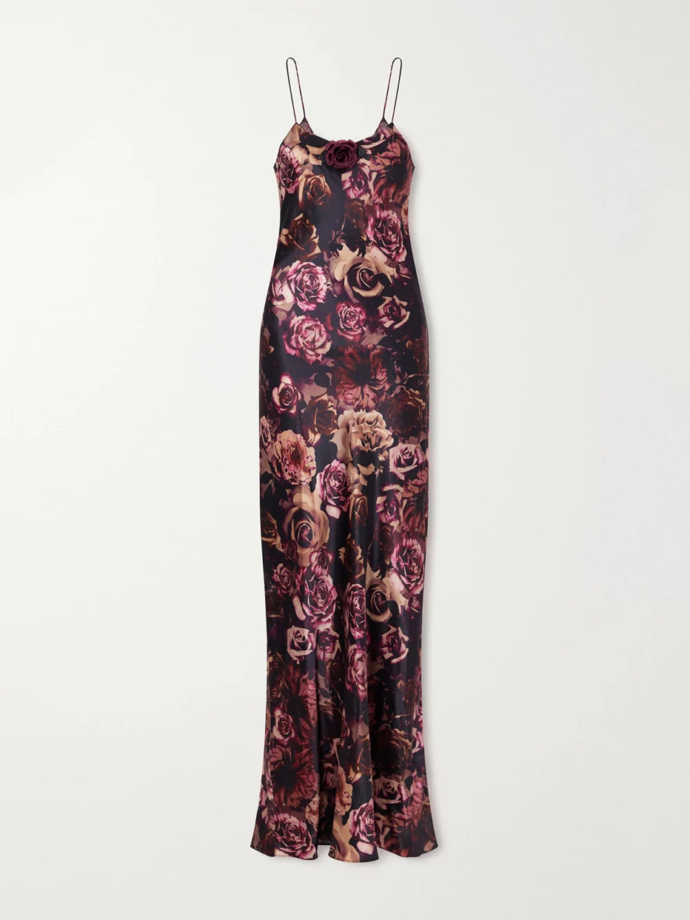 Rodarte Rose-appliquéd Floral-print Silk-satin Gown in multi