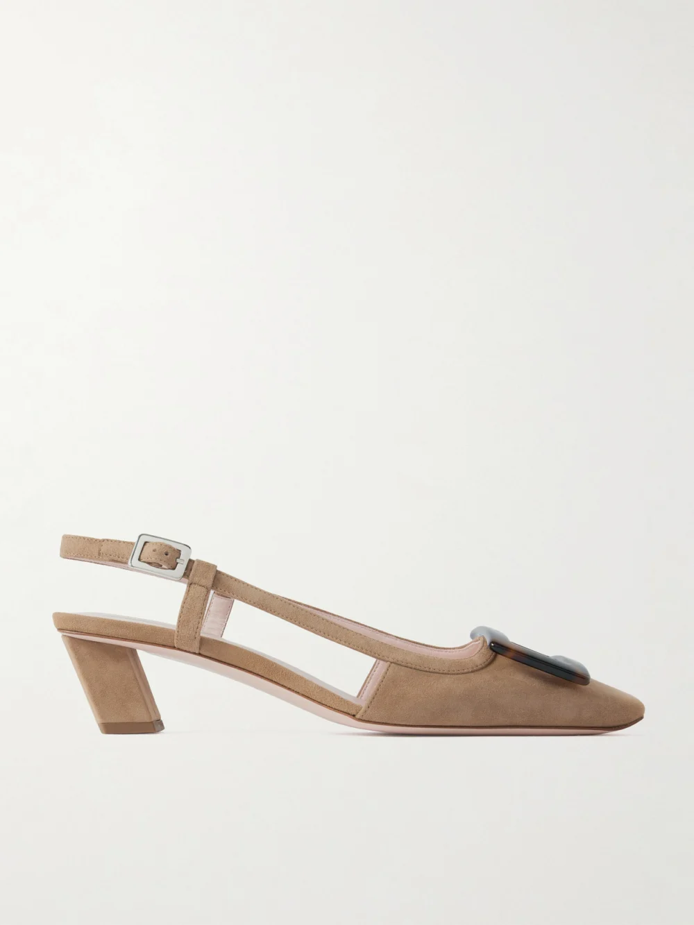 Roger Vivier Belle Vivier 45 Suede Slingback Pumps in brown