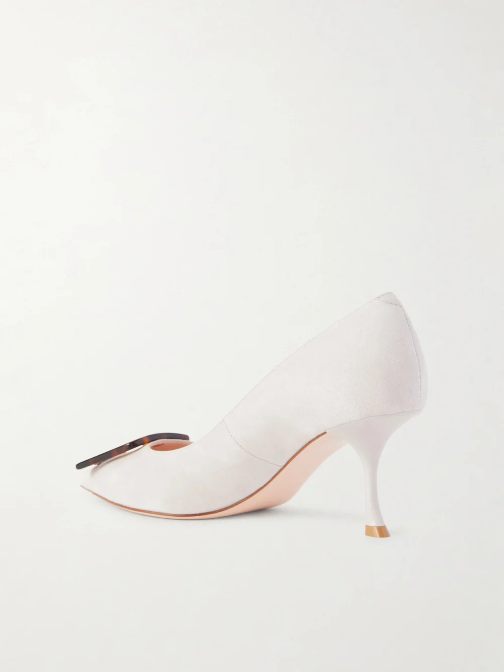 Back view of the Roger Vivier Viv in the City 65 Buckled Suede Pumps
