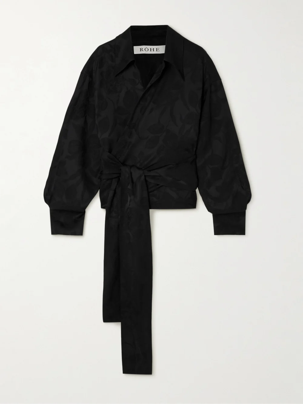 Róhe Floral Satin-jacquard Wrap Shirt in black