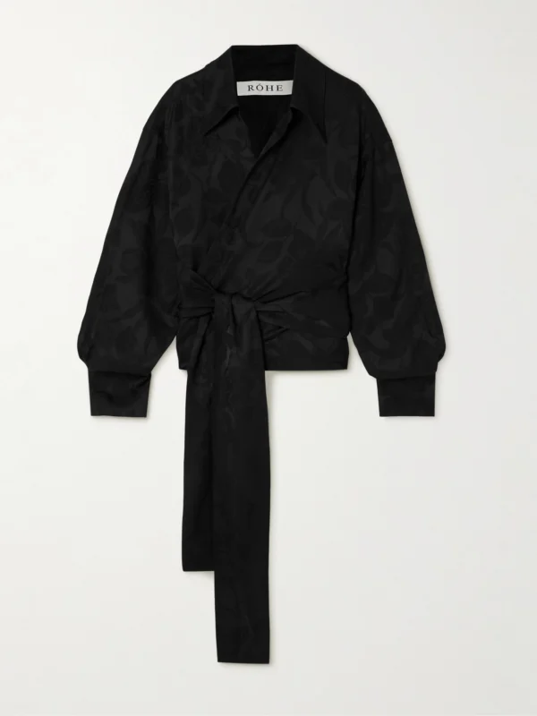 Róhe Floral Satin-jacquard Wrap Shirt