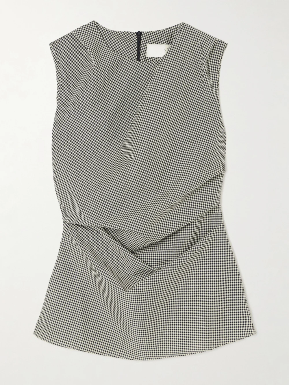Róhe Gathered Gingham Wool-blend Top in black