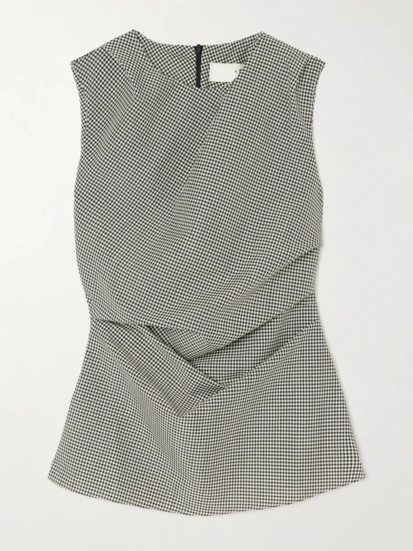 Róhe Gathered Gingham Wool-blend Top