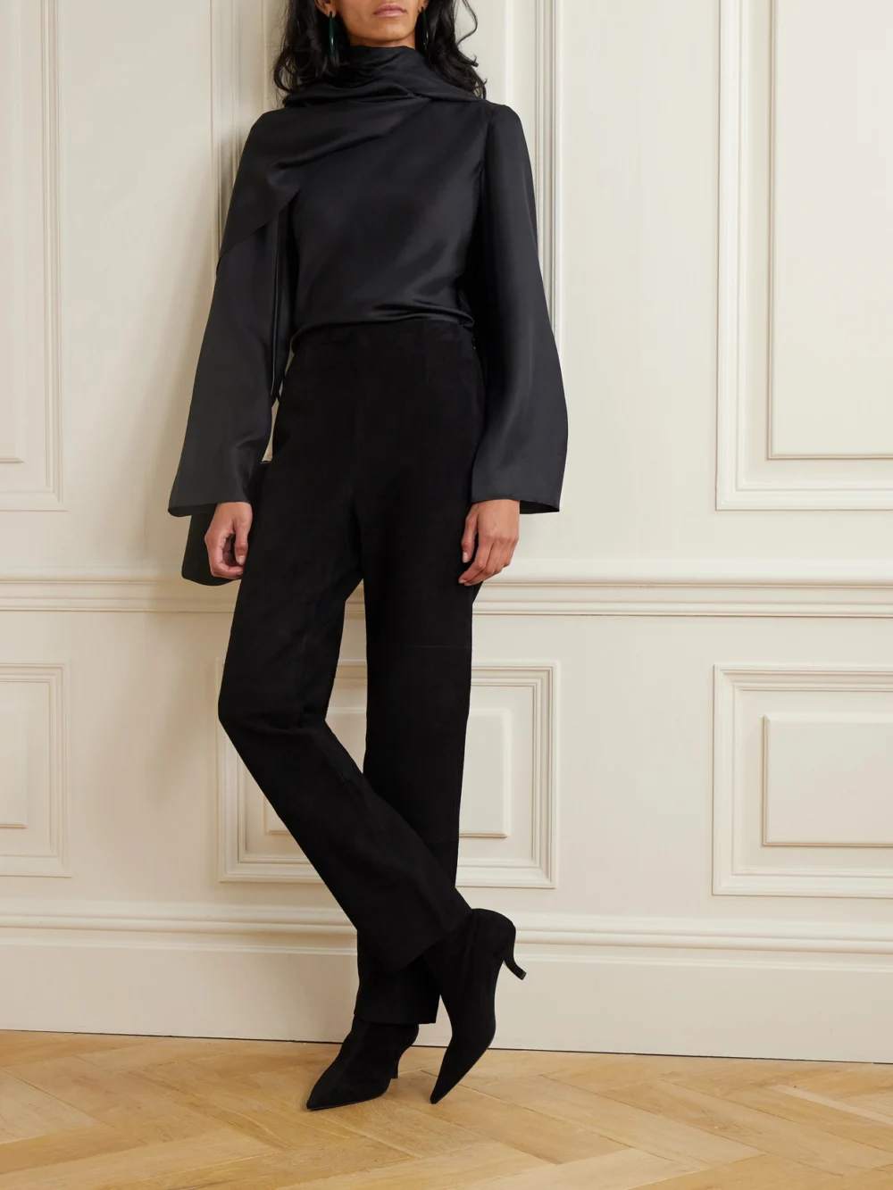 Róhe Suede Straight-leg Pants, worn by a model