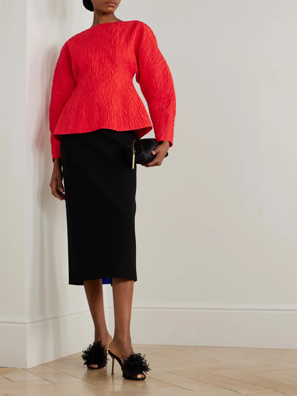 Roksanda Amel Two-tone Crepe Midi Skirt, worn by a model
