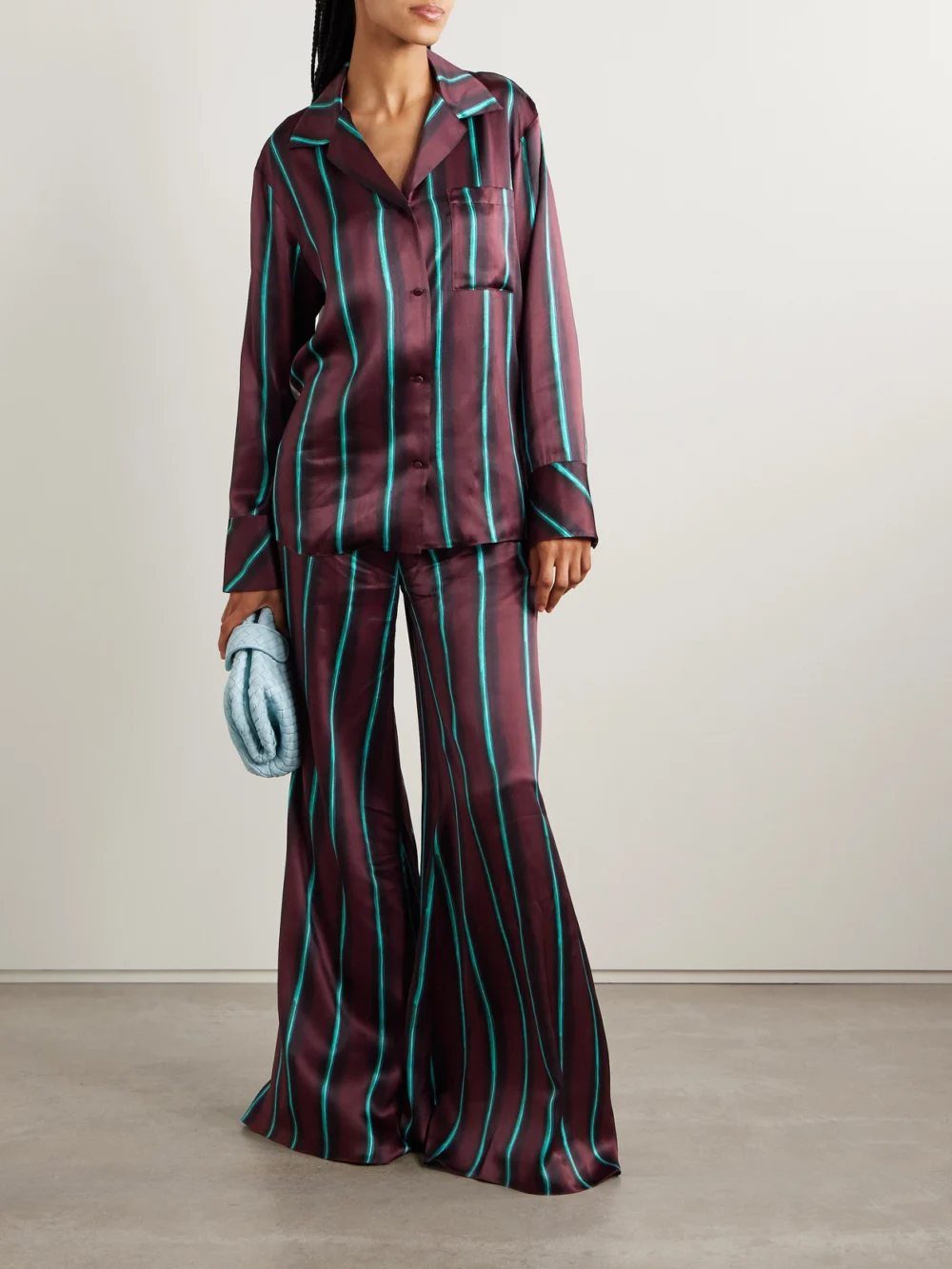 Roksanda Arneau Striped Silk-satin Wide-leg Pants, worn by a model