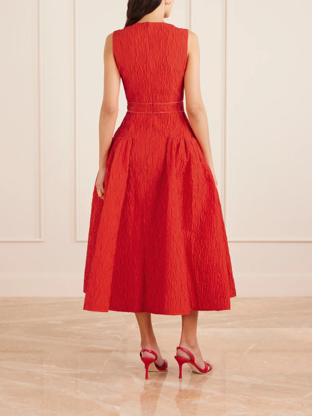 Back view of the Roksanda Aya Cloqué Midi Dress