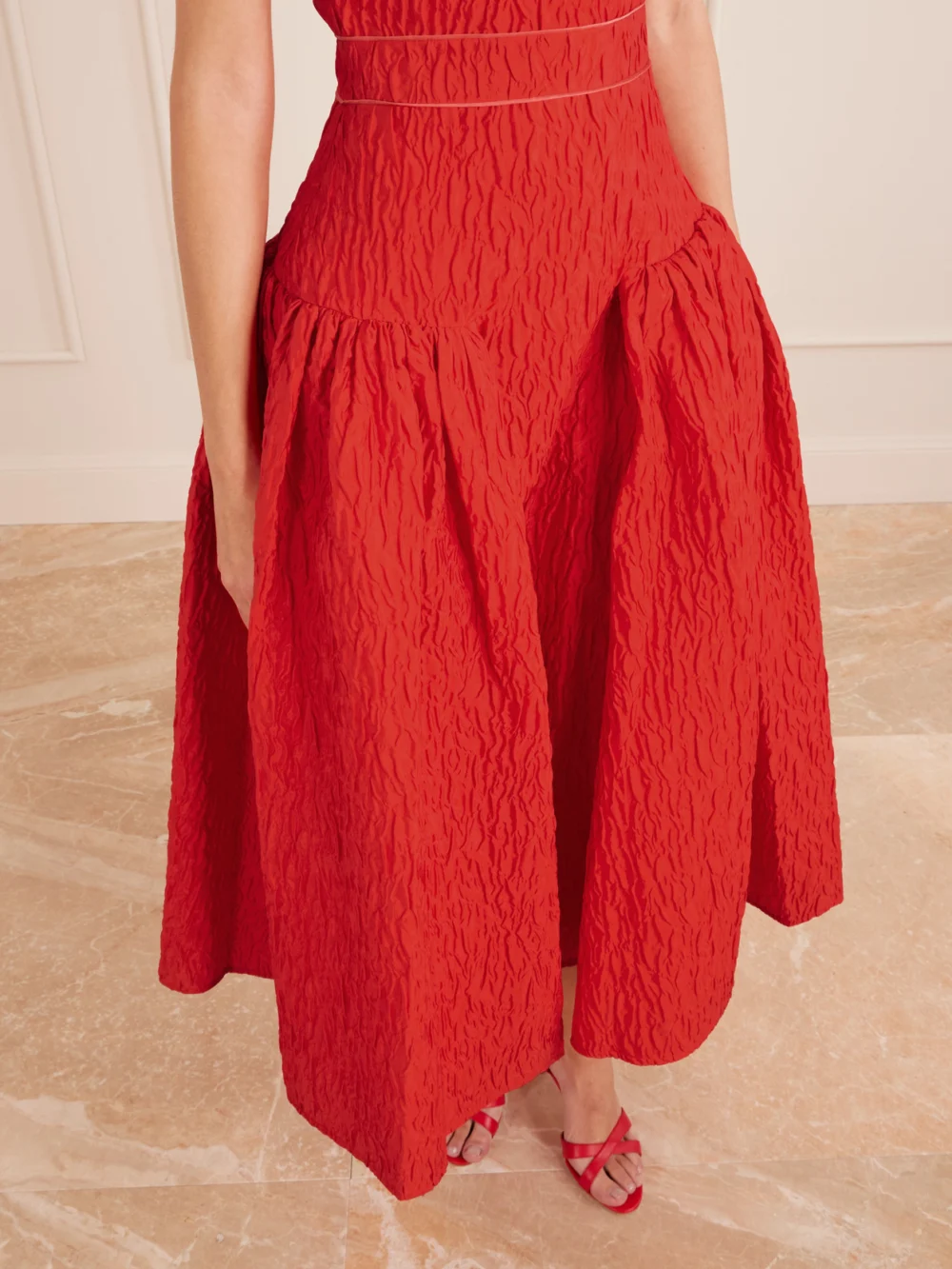 Close-up detail of the Roksanda Aya Cloqué Midi Dress