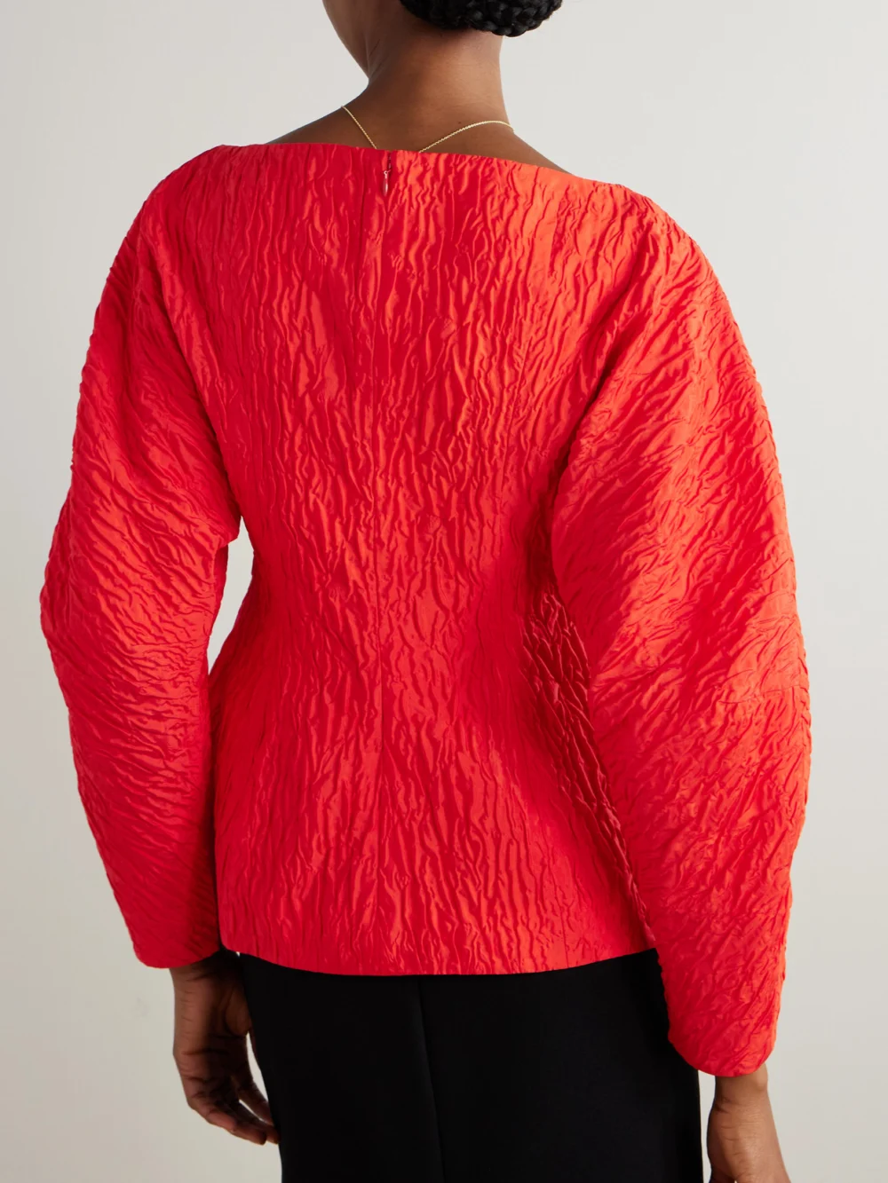 Back view of the Roksanda Eni Cropped Satin-cloqué Top