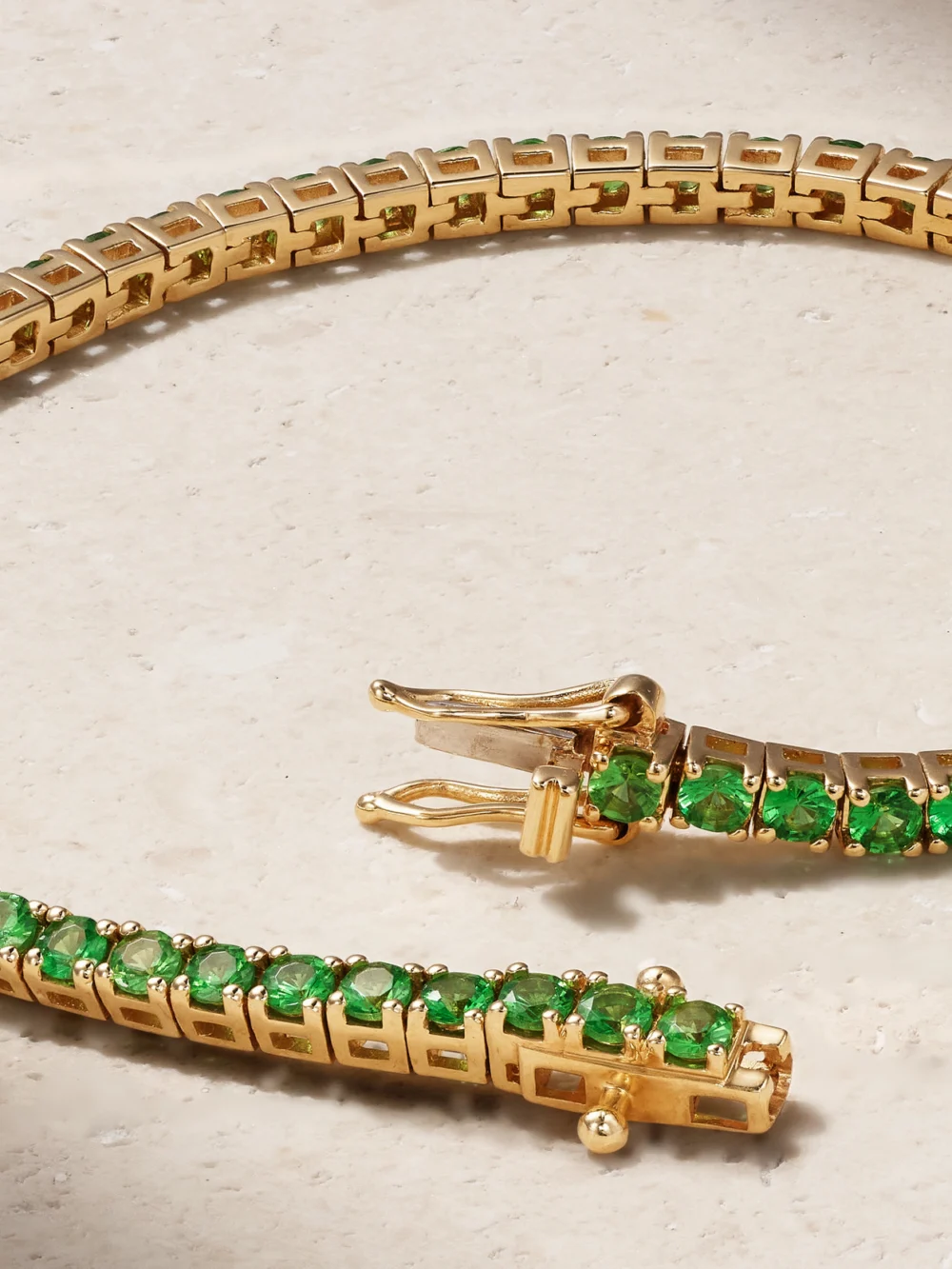 Back view of the Roxanne First 14-karat Gold Tsavorite Tennis Bracelet