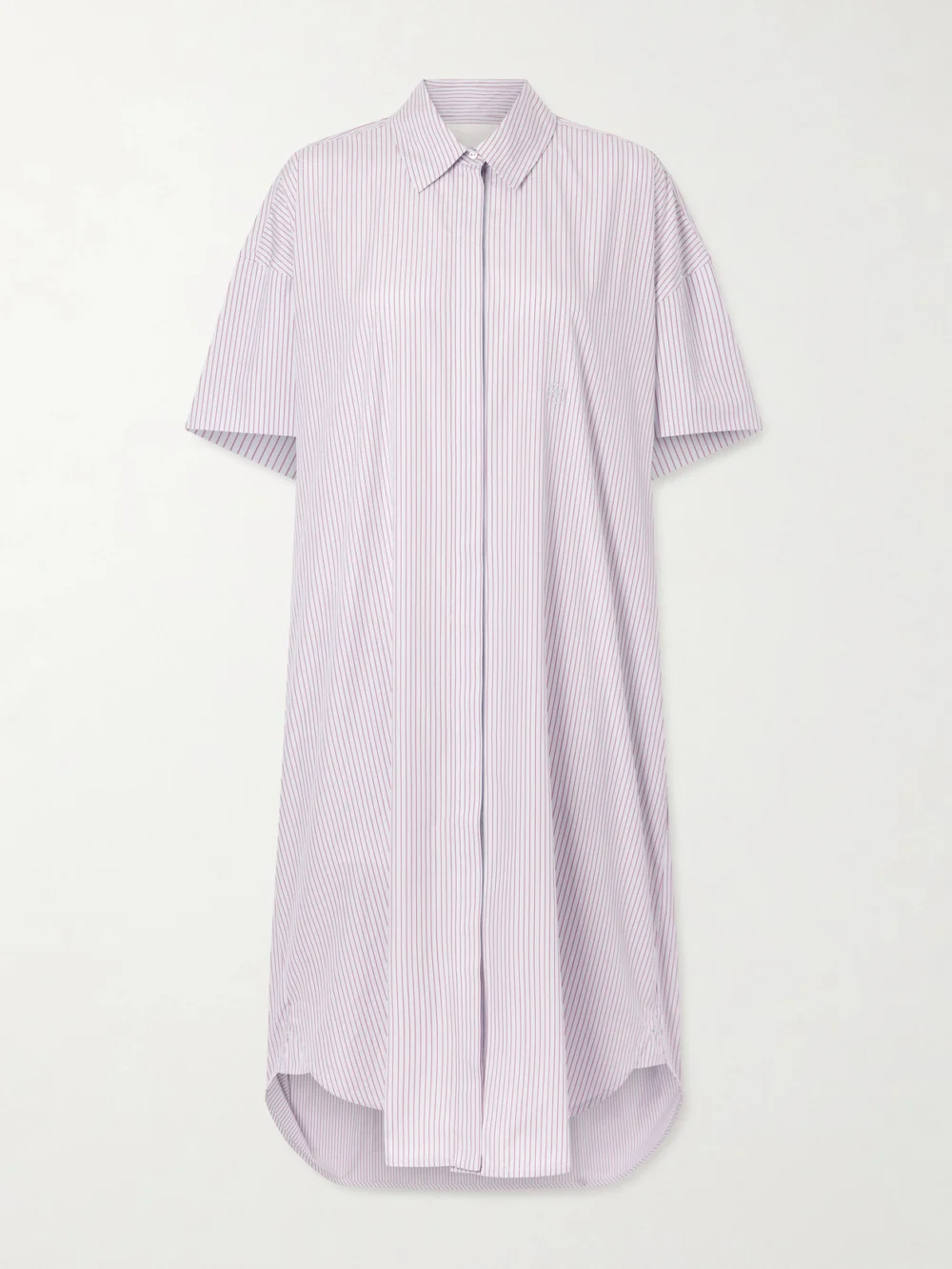 Rùadh Anu Embroidered Striped Organic Cotton-poplin Midi Shirt Dress in purple