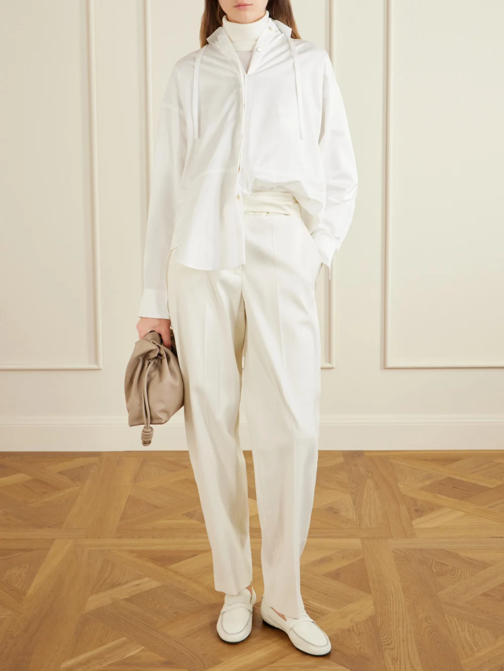 Rùadh Dune Tie-detailed Cotton-sateen Shirt, worn by a model