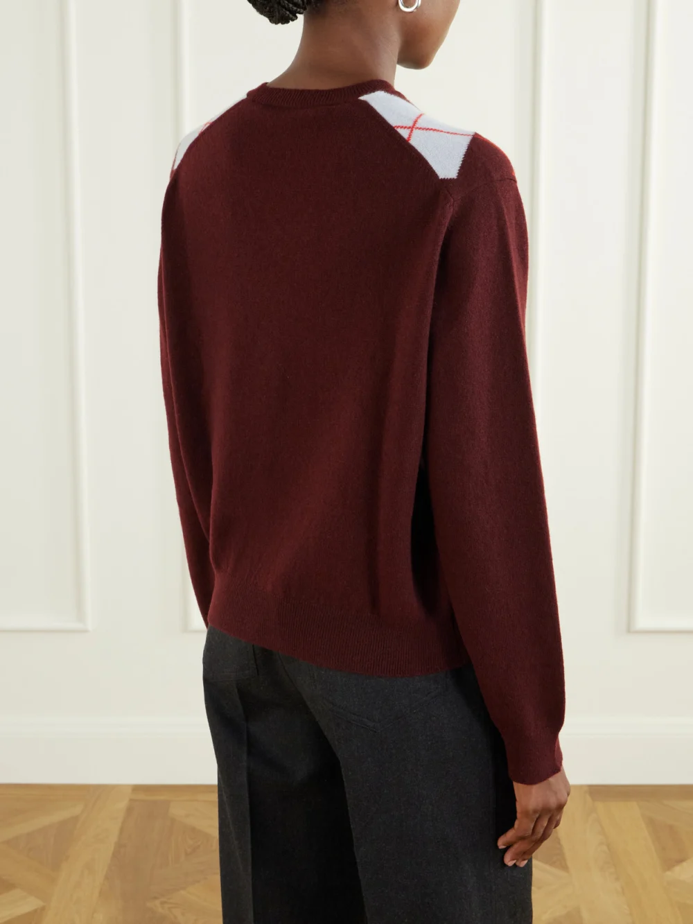Back view of the Rùadh The Academy Checked Cashmere Sweater