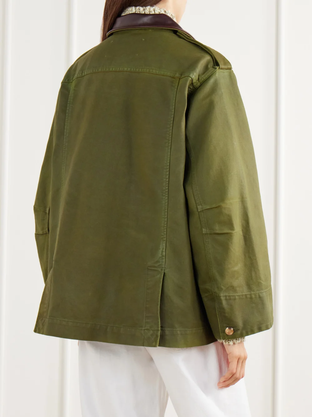 Back view of the Rùadh The Ettienne Leather-trimmed Cotton Duck-canvas Coat