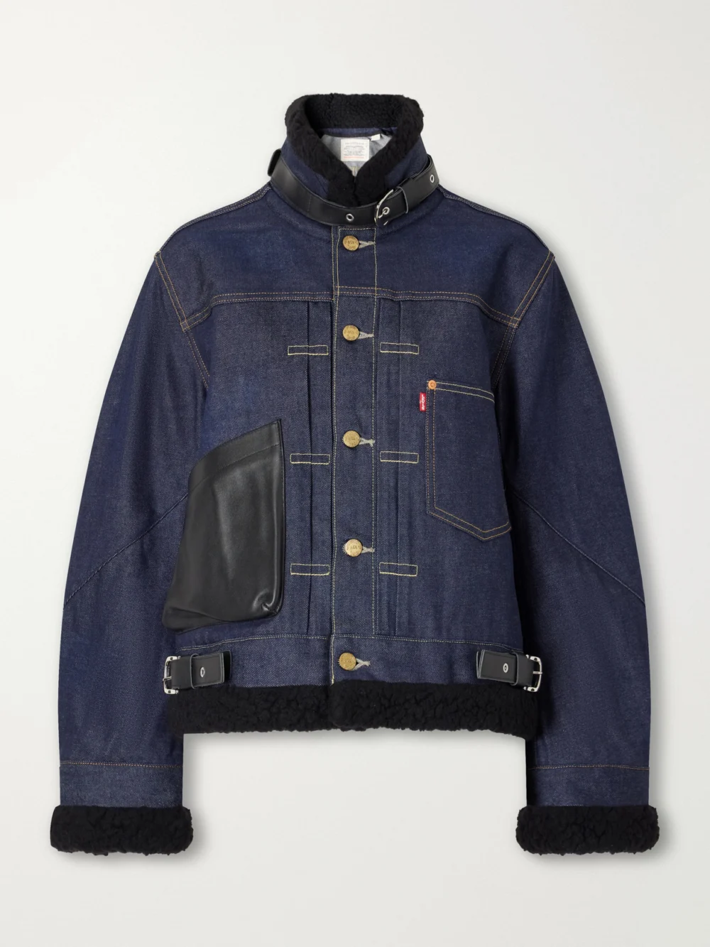 Sacai + Levi's Plush and Leather-trimmed Denim Jacket in indigo