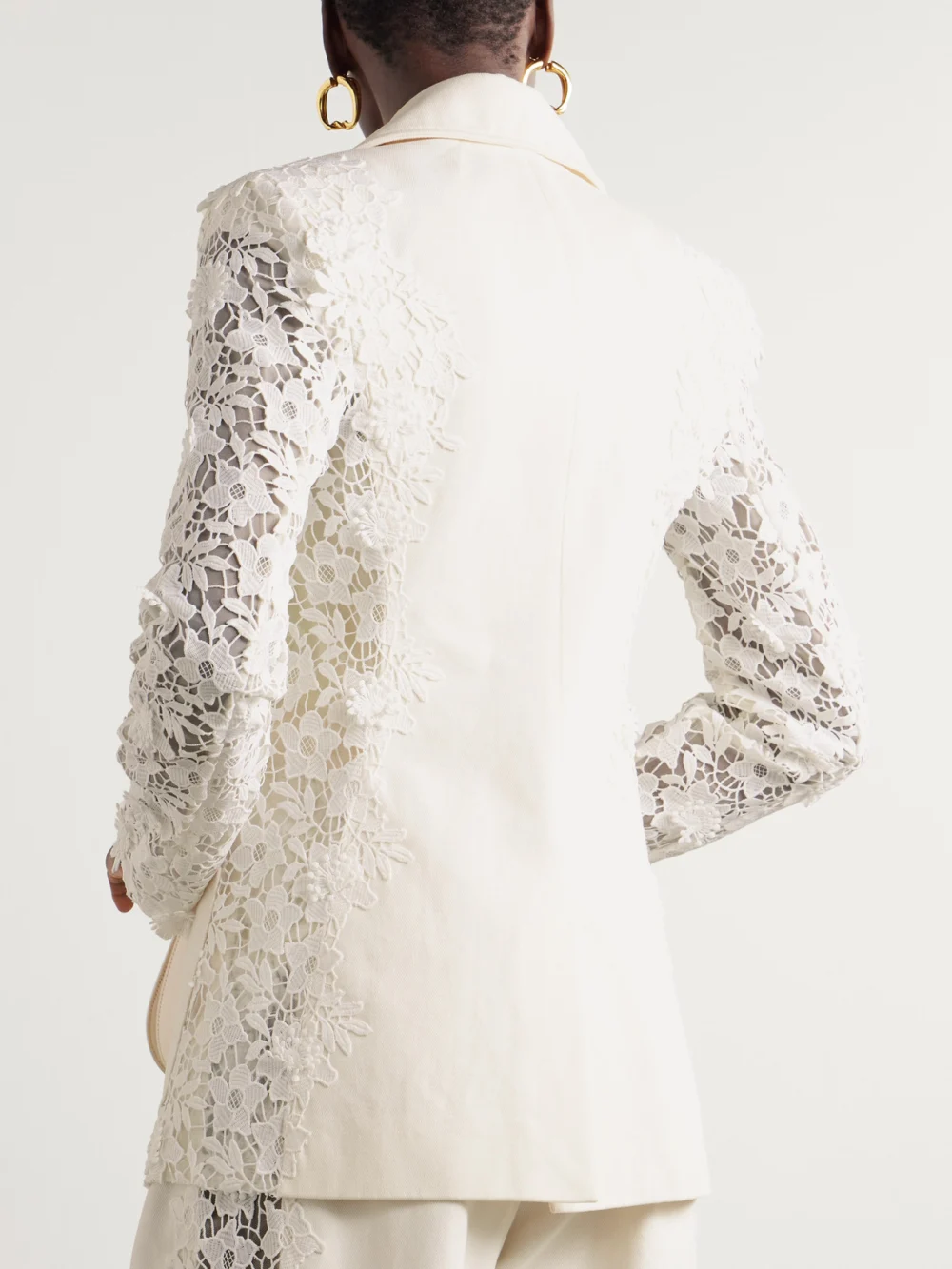 Back view of the Safiyaa Cannis Cotton-drill and Guipure-lace Blazer