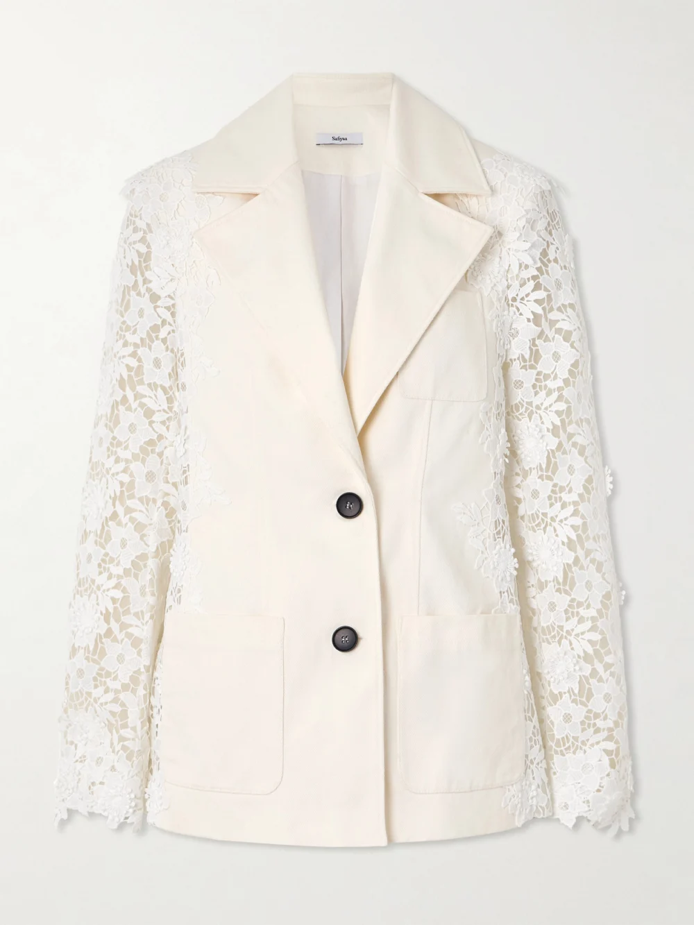 Safiyaa Cannis Cotton-drill and Guipure-lace Blazer in ivory