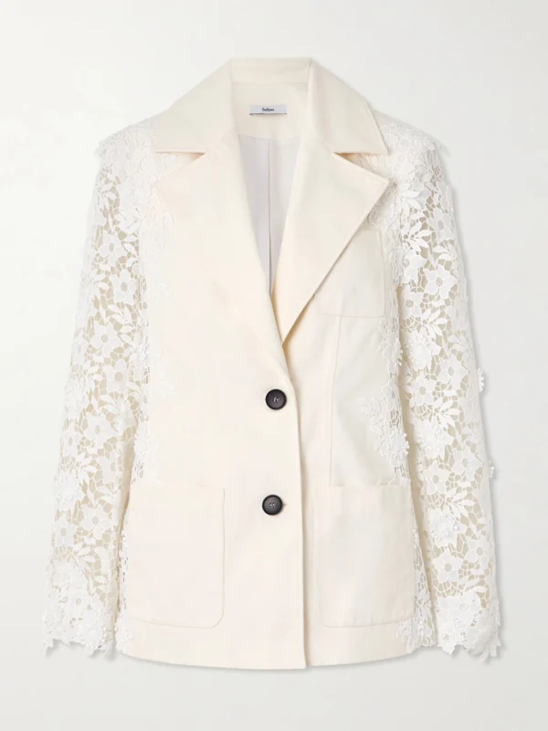 Safiyaa Cannis Cotton-drill and Guipure-lace Blazer