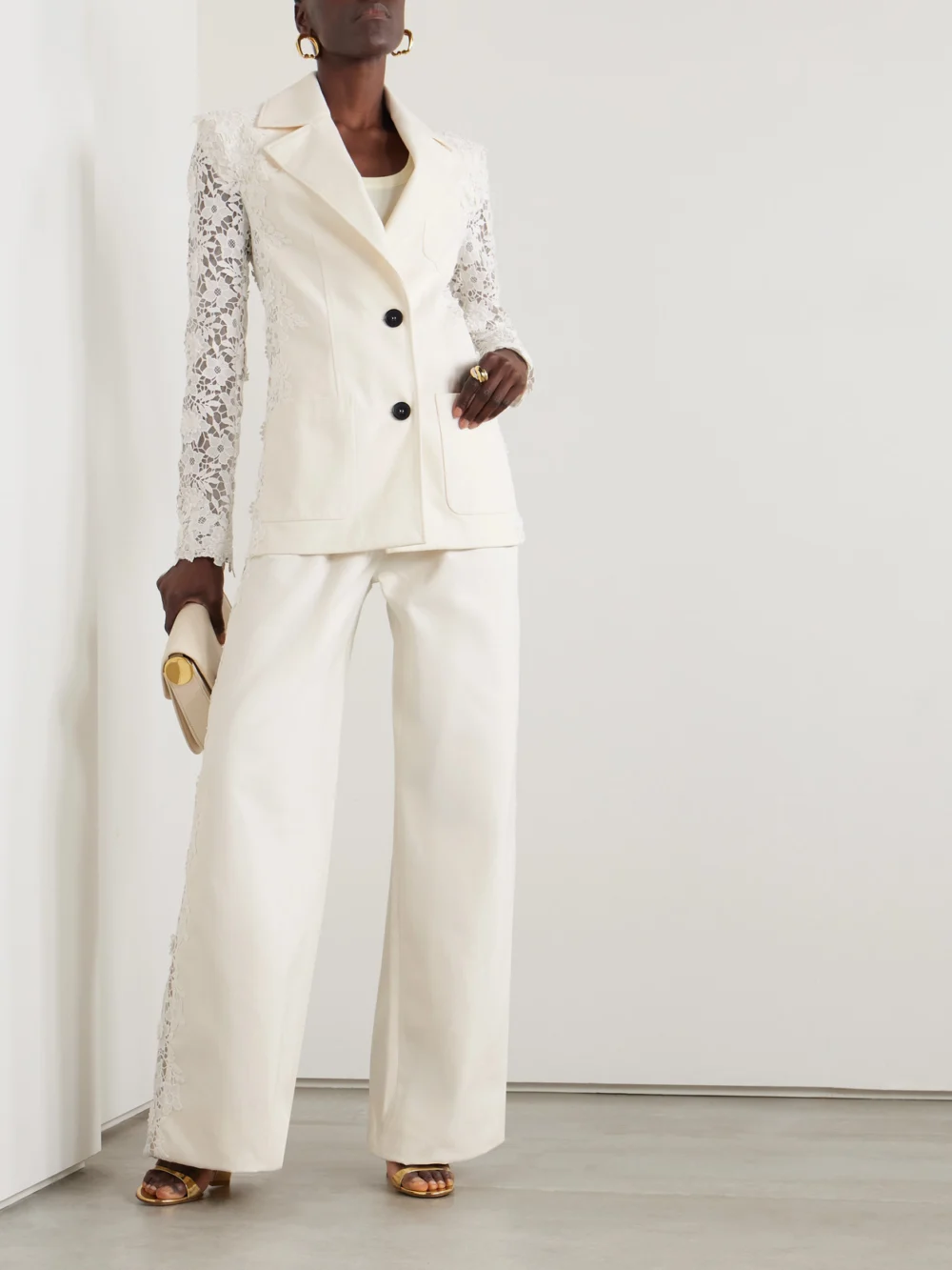 Safiyaa Cannis Cotton-drill and Guipure-lace Blazer, worn by a model