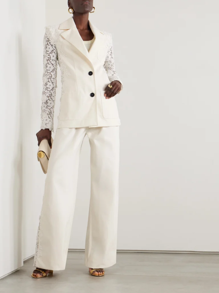 Safiyaa Cannis Cotton-drill and Guipure-lace Blazer