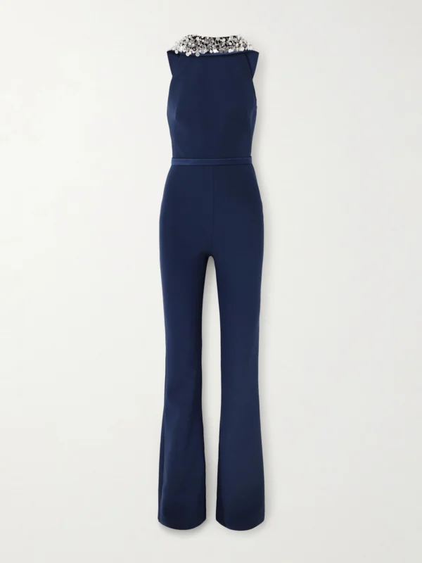 Safiyaa Luna Embellished Duchesse Satin-trimmed Crepe Jumpsuit