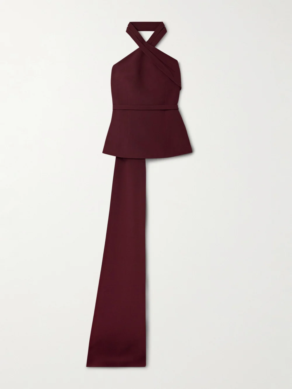 Safiyaa Odele Asymmetric Draped Crepe Halterneck Top in burgundy