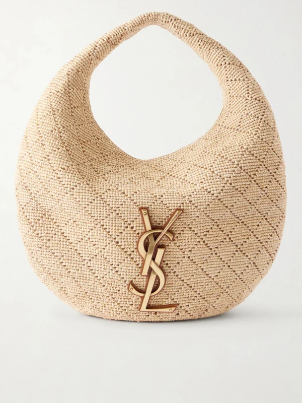 Saint Laurent Icare Cassandre-embellished Woven Raffia Shoulder Bag