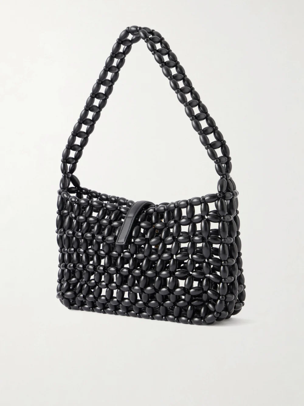 Back view of the Saint Laurent Le 5 À 7 Mini Leather-trimmed Beaded Wood Shoulder Bag
